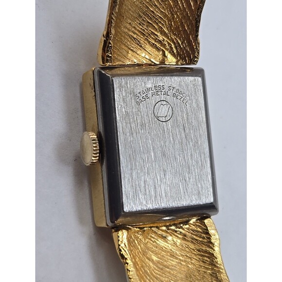 Vintage Lausanne Quartz Rectangle Gold Tone Bangle Cuff Watch New Battery Womens main image 10